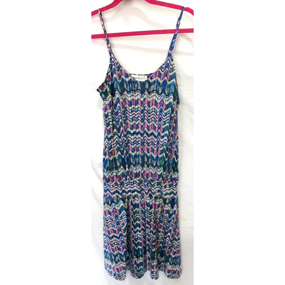 Veronica M. Small Purple & Blue Chevron Print Drop Waist Sleeveless Mini Dress
